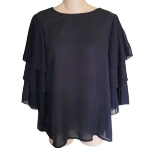 Worthington Black Layered Flutter Sleeve Blouse Size Women's Medium